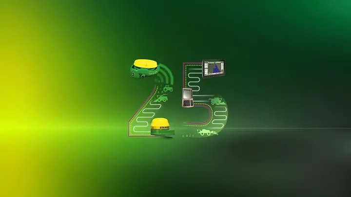 25 Years of John Deere Precision Ag – digital number 25 featuring historical and current components on a green and yellow artifi 25 Years of John Deere Precision Ag – digital number 25 featuring historical and current components on a green and yellow artifi