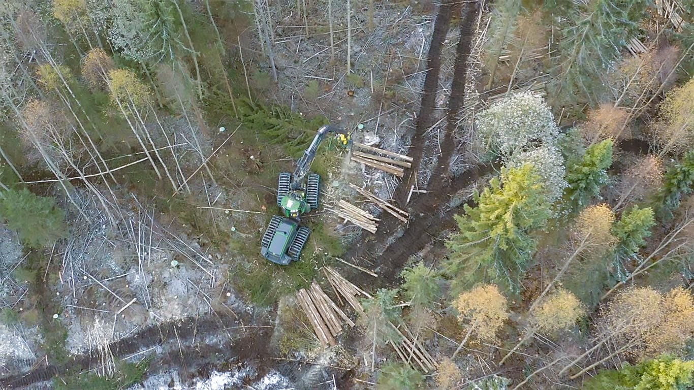 Stroj pracující v lese.